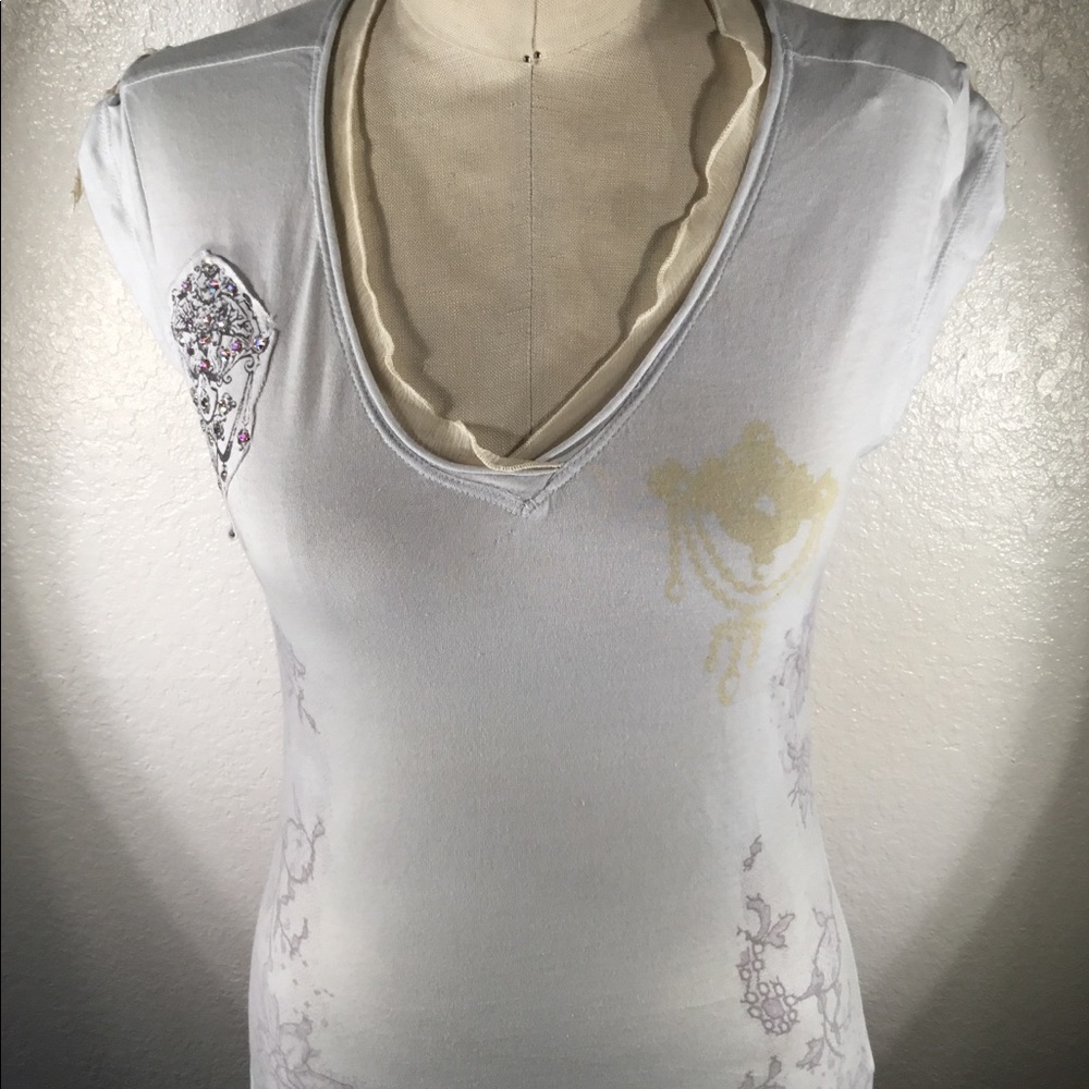 NWOT 4LNL Johnny Was Liberty Swarovski Tee Sz S - Picture 2 of 8